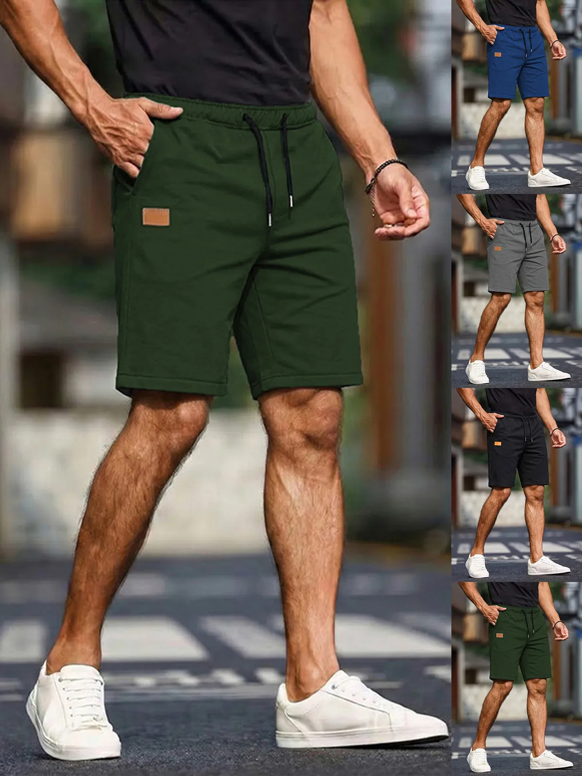 Men's Casual Solid Color Drawstring Pocket Shorts for Summer