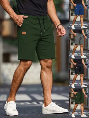 Men's Casual Solid Color Drawstring Pocket Shorts for Summer