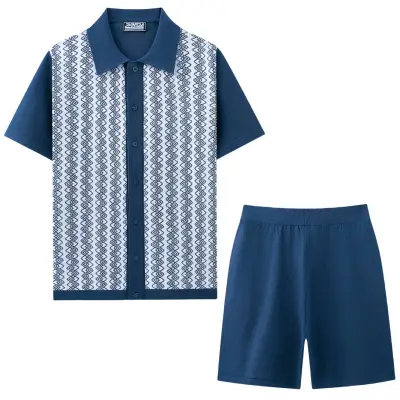 Men's Fashion Casual Summer Jacquard Short-Sleeve Shirt and Shorts Set