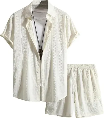 Men's Fashion Casual Summer Printed Short-Sleeve Shirt Breathable Shorts Two-Piece Set