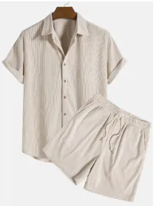Men's Fashion Casual Summer Printed Short-Sleeve Shirt Breathable Shorts Two-Piece Set