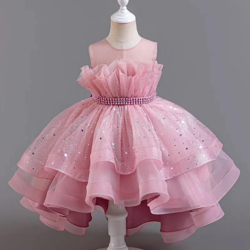 Kids Girls Elegant Sequins Sleeveless Multi-Layer Mesh Princess Evening Dress