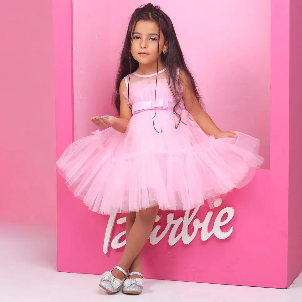 Kids Girl's Fashion Elegant Color-Matching Sleeveless Mesh Party Dress