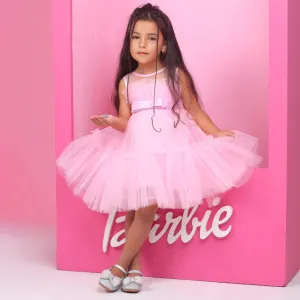 Kids Girl's Fashion Elegant Color-Matching Sleeveless Mesh Party Dress
