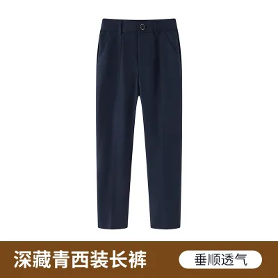 Kids Boys Academy Style Solid Color Straight Pants Spring Autumn Casual Long Pants Synthetic Fiber Blend Mid-Waist