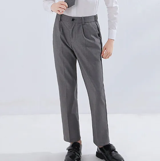 Kids Boys Academy Style Solid Color Straight Pants Spring Autumn Casual Long Pants Synthetic Fiber Blend Mid-Waist