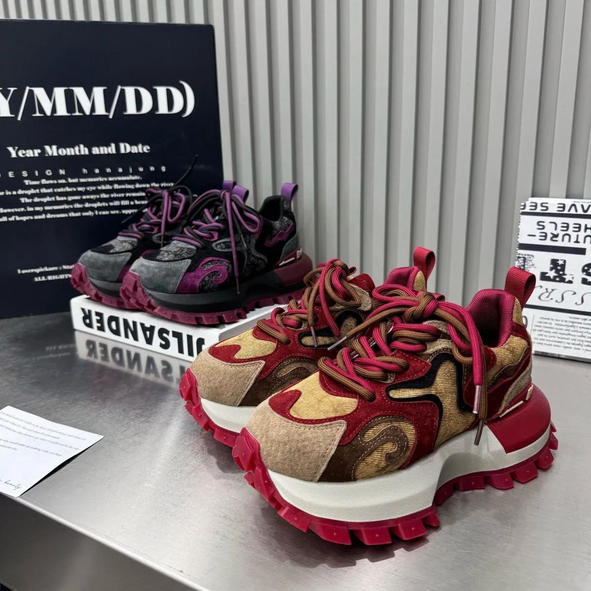 Women Fashion Casual Flame Color-Matching Lace-Up Chunky Sneakers