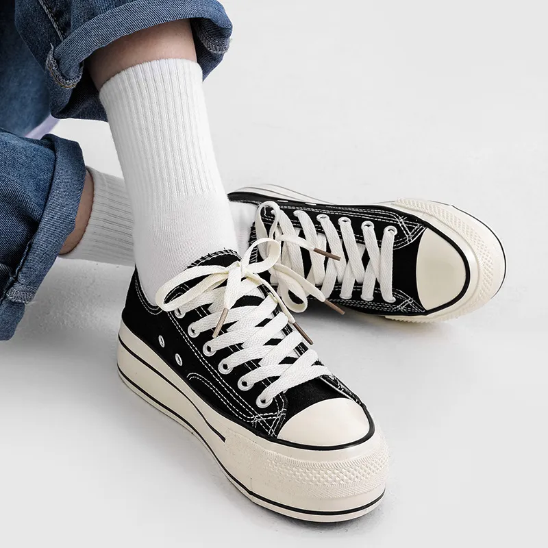 Women Fashion Casual Lace-Up Round-Toe Platform Canvas Sneakers