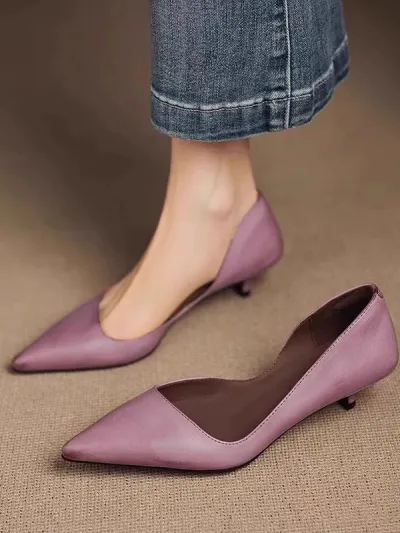 Women's Casual Solid Color Pointed Toe Flat Heel PU Pumps