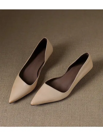 Women's Casual Solid Color Pointed Toe Flat Heel PU Pumps