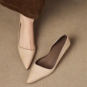 Women's Casual Solid Color Pointed Toe Flat Heel PU Pumps