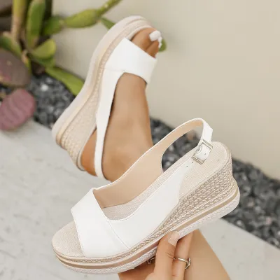 Women Fashion Casual Peep-Toe Wedge Thick-Soled Roman Sandals