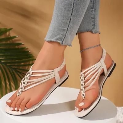 Women Fashion Casual Rhinestone Round-Toe Flat Sandals