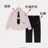 Red Stripe Long Sleeve Black Trousers Black Tie