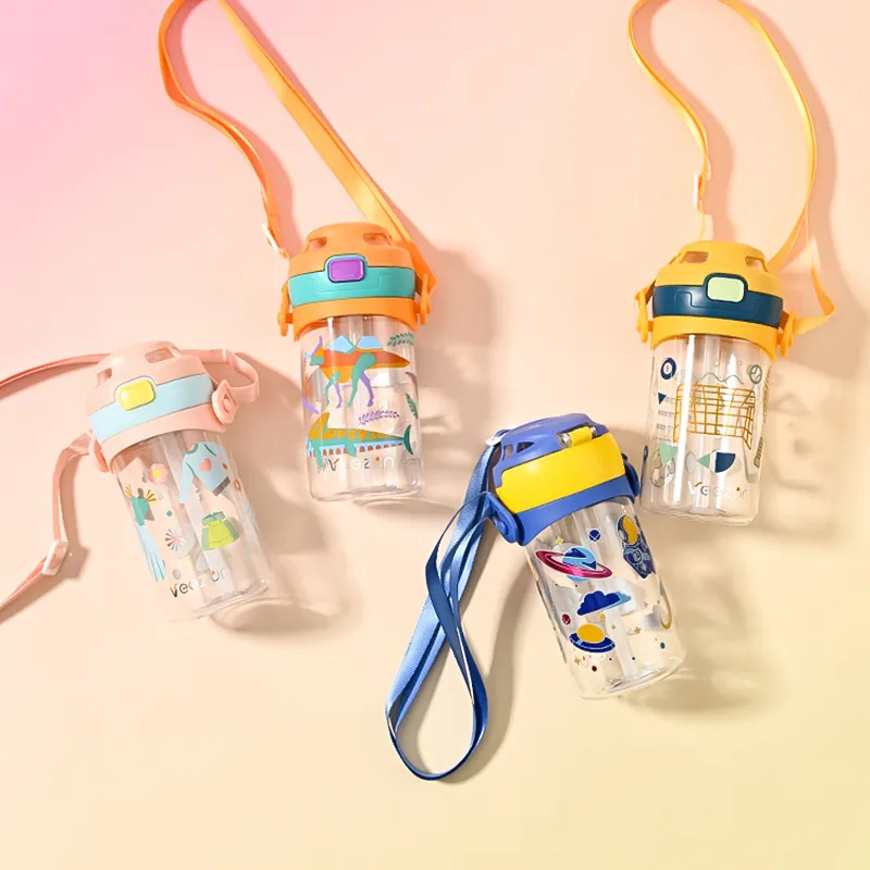 Cute Cartoon 350ml PC Plastic Portable Straw Cup for Home Kitchen