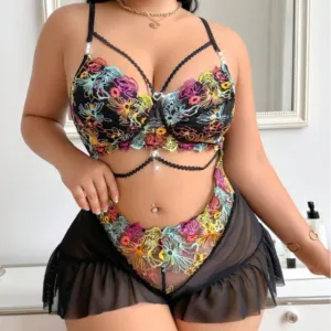 Women'S Plus Size Sexy Retro Embroidered Lace Hollow Backless See-Through One-Piece Sexy Lingerie