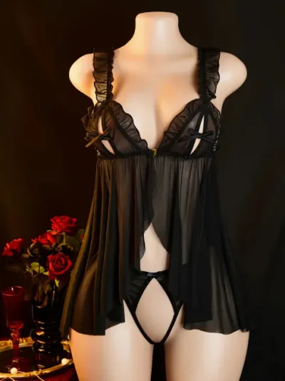 Women Sexy Solid Color Perspective Mesh Strap Sexy Underwear Set