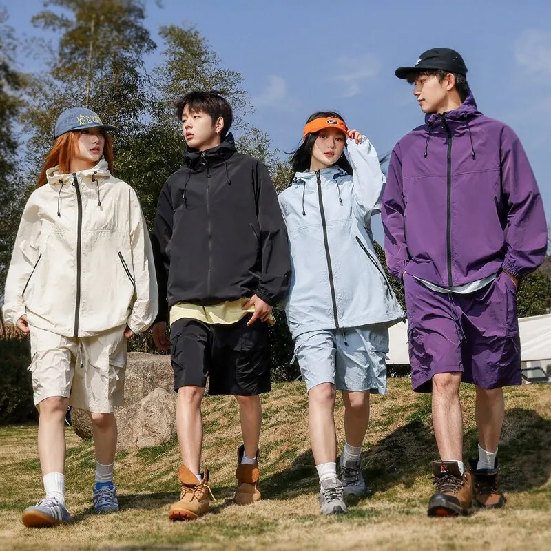 Fashion Casual Summer Outdoor Ice Silk Breathable UPF 50+ Sun Protection Coat Shorts Two-piece Set