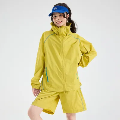 Women Fashion Casual Summer Quick-Drying UPF 50+ Sun Protection Coat Shorts Two-Piece Set