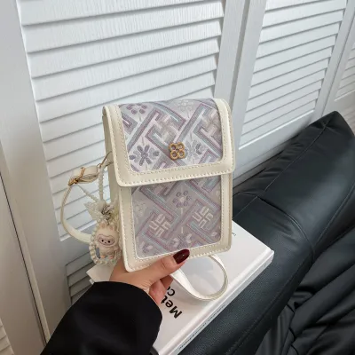 Women Fashion Casual Ethnic Zhuang Brocade Jacquard Pattern Lace Ribbon Crossbody Bag