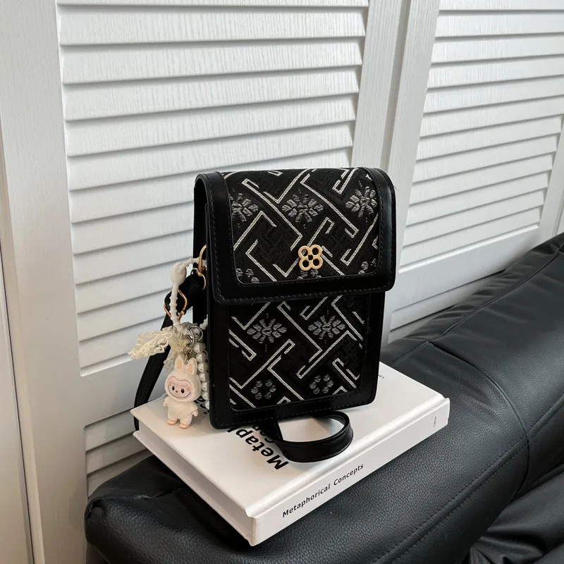 Women Fashion Casual Ethnic Zhuang Brocade Jacquard Pattern Lace Ribbon Crossbody Bag