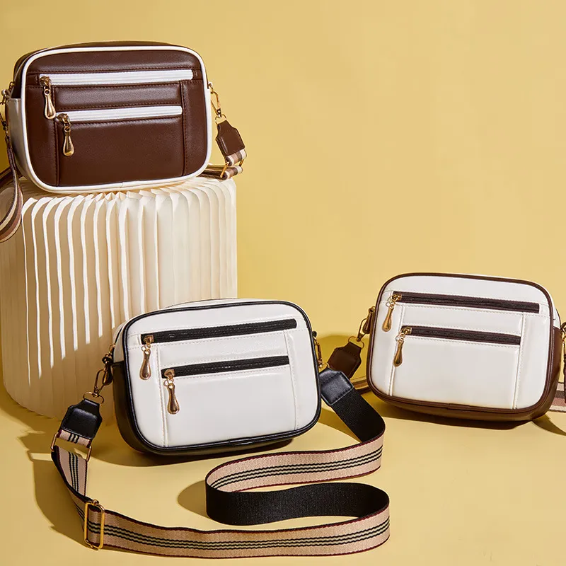 Women Fashion Casual Small Square Large Capacity PU Crossbody Bag with Zipper