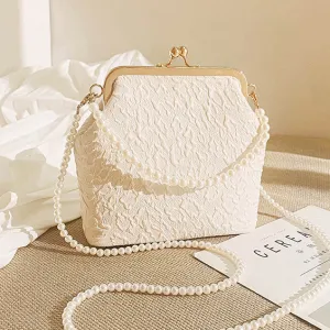 Women Fashion Elegant Jacquard Pearl Chain Crossbody Bag Mini