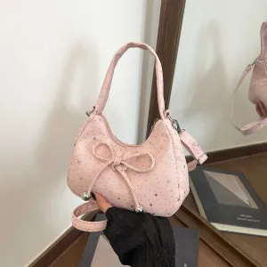 Women Fashion Casual Star Printed Pleated Small Square Handbag with Zipper