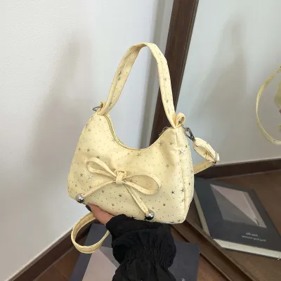 Women Fashion Casual Star Printed Pleated Small Square Handbag with Zipper