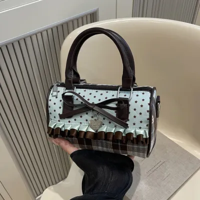 Women Fashion Casual Plaid Print Small Square Handbag with Zipper Closure