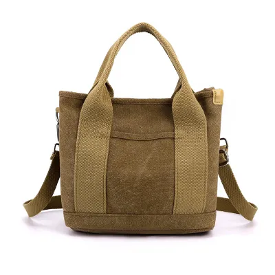 Women Fashion Casual Simple Solid Color Large Capacity Portable Canvas Tote Handbag with Zipper