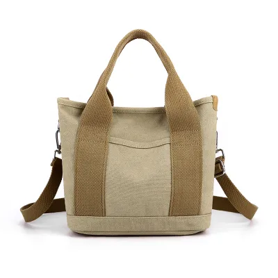 Women Fashion Casual Simple Solid Color Large Capacity Portable Canvas Tote Handbag with Zipper