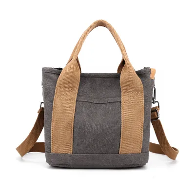 Women Fashion Casual Simple Solid Color Large Capacity Portable Canvas Tote Handbag with Zipper