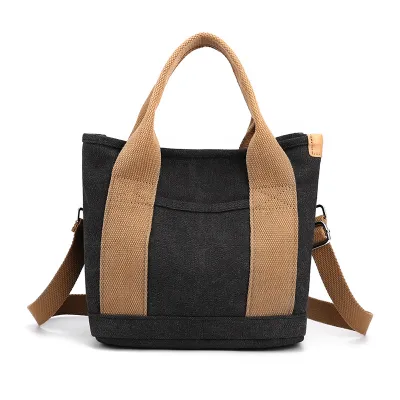 Women Fashion Casual Simple Solid Color Large Capacity Portable Canvas Tote Handbag with Zipper