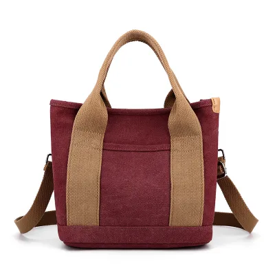 Women Fashion Casual Simple Solid Color Large Capacity Portable Canvas Tote Handbag with Zipper
