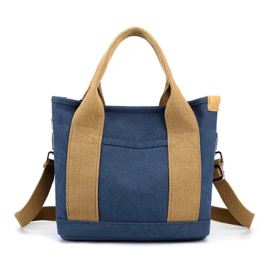 Women Fashion Casual Simple Solid Color Large Capacity Portable Canvas Tote Handbag with Zipper