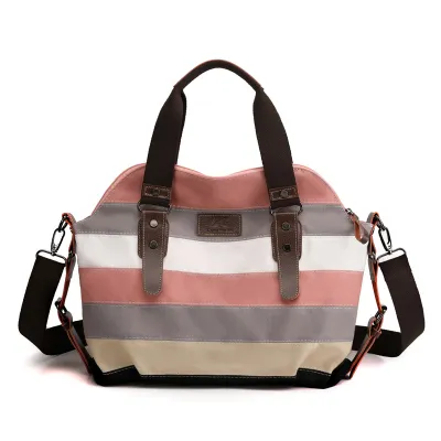 Women Fashion Retro Color Block Canvas Large Capacity Handbag