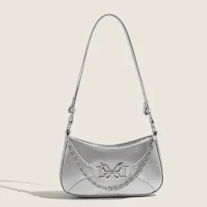 Women Fashion Casual Butterfly Clasp Chain PU Shoulder Bags Zipper 14x25x6cm Horizontal Rectangular