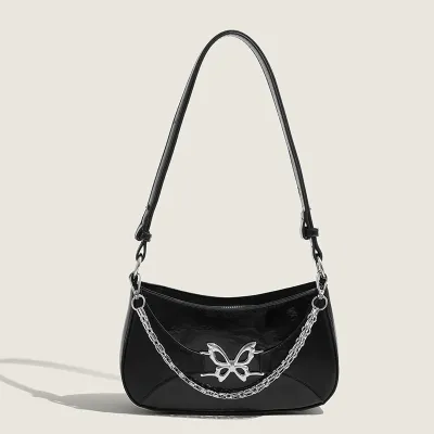 Women Fashion Casual Butterfly Clasp Chain PU Shoulder Bags Zipper 14x25x6cm Horizontal Rectangular