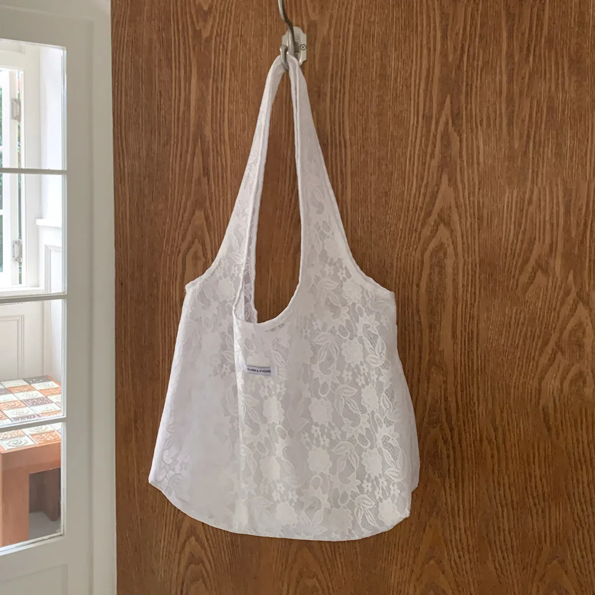 Women Fashion Casual Solid Lace Embroidered Shoulder Bag Tote