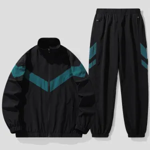 Men's Color Block Breathable Mesh Long-Sleeve Cardigan Loose Pants Two-Piece Set