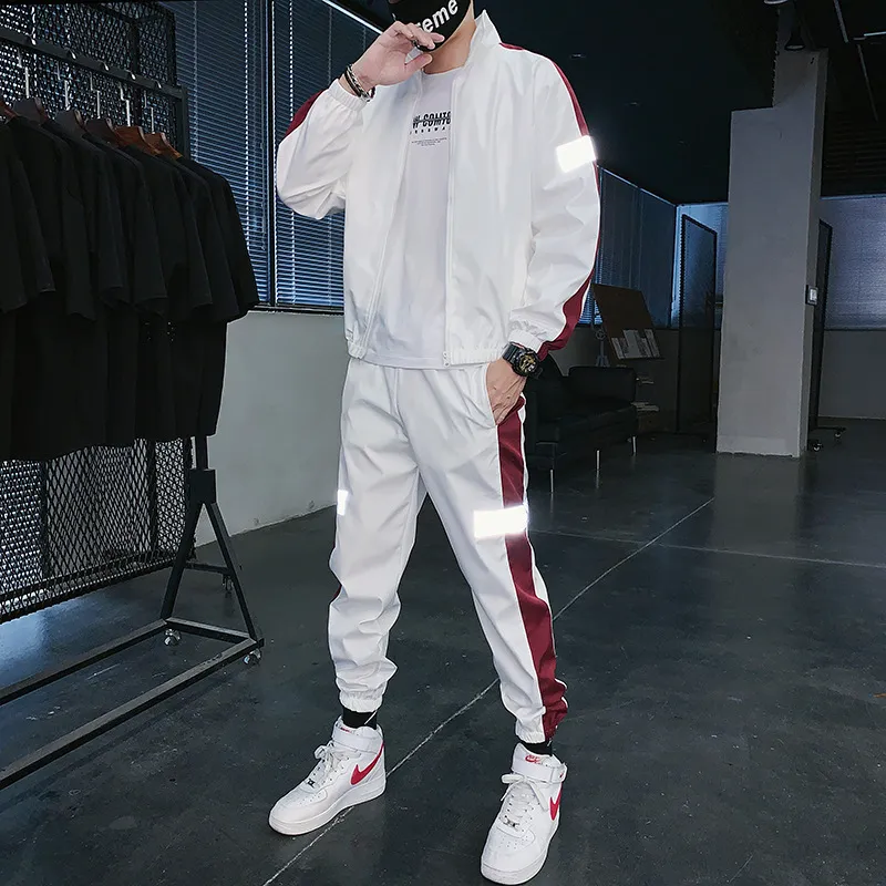 Men Fashion Casual Spring Autumn Long Sleeve Coat Jogger Pants Two-Piece Set