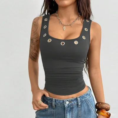 Y2K Women Fashion Metal Eyelet Hollow Tanks