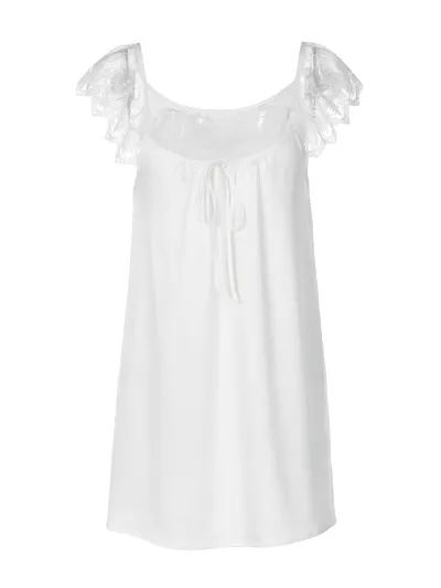 Women Fashion Sexy Solid Color Silk Lace Square Collar Short Sleeve Loose Dress