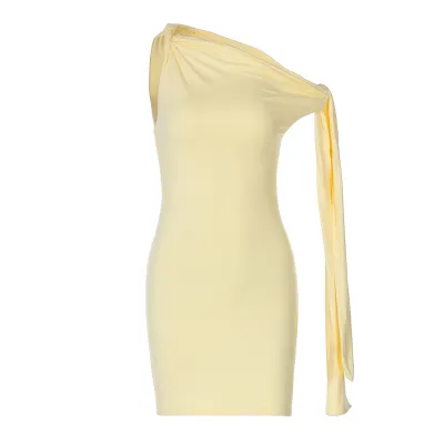 Women Fashion Sexy Solid Color Slant Shoulder Sleeveless Slim-Fit Strap Dress