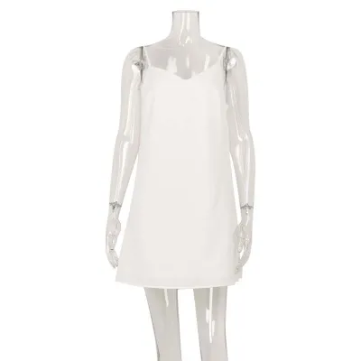Women Fashion Casual Simple Solid Color Sleeveless Spaghetti Strap Loose Dress