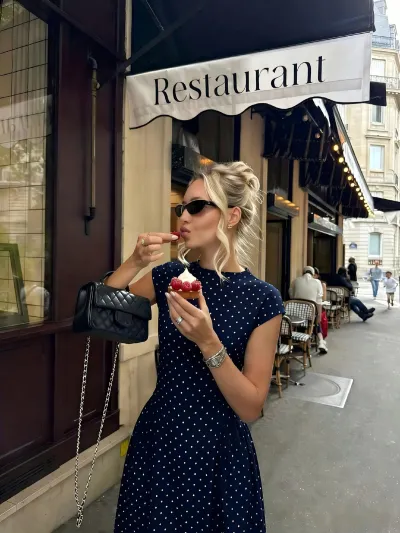 Women Fashion Retro Elegant Polka Dot Print Short-Sleeve A- Line Dress