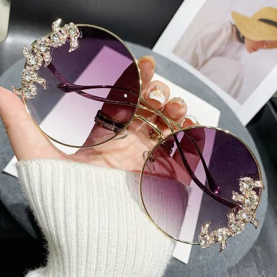 Fashion Rhinestone Rimless Sunglasses with Metal Frame