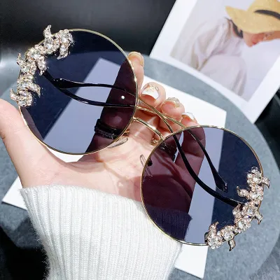 Fashion Rhinestone Rimless Sunglasses with Metal Frame