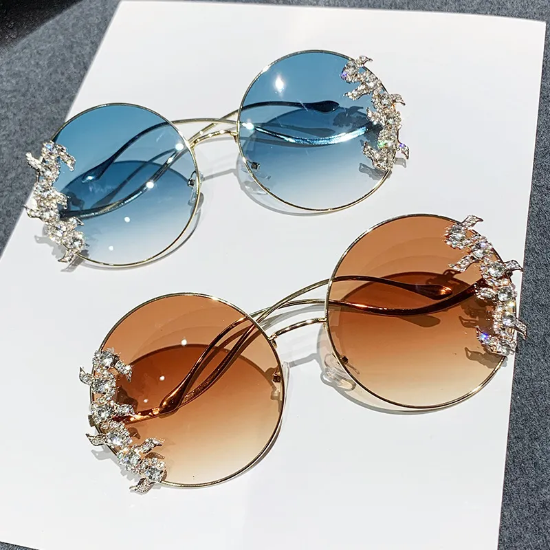 Fashion Rhinestone Rimless Sunglasses with Metal Frame
